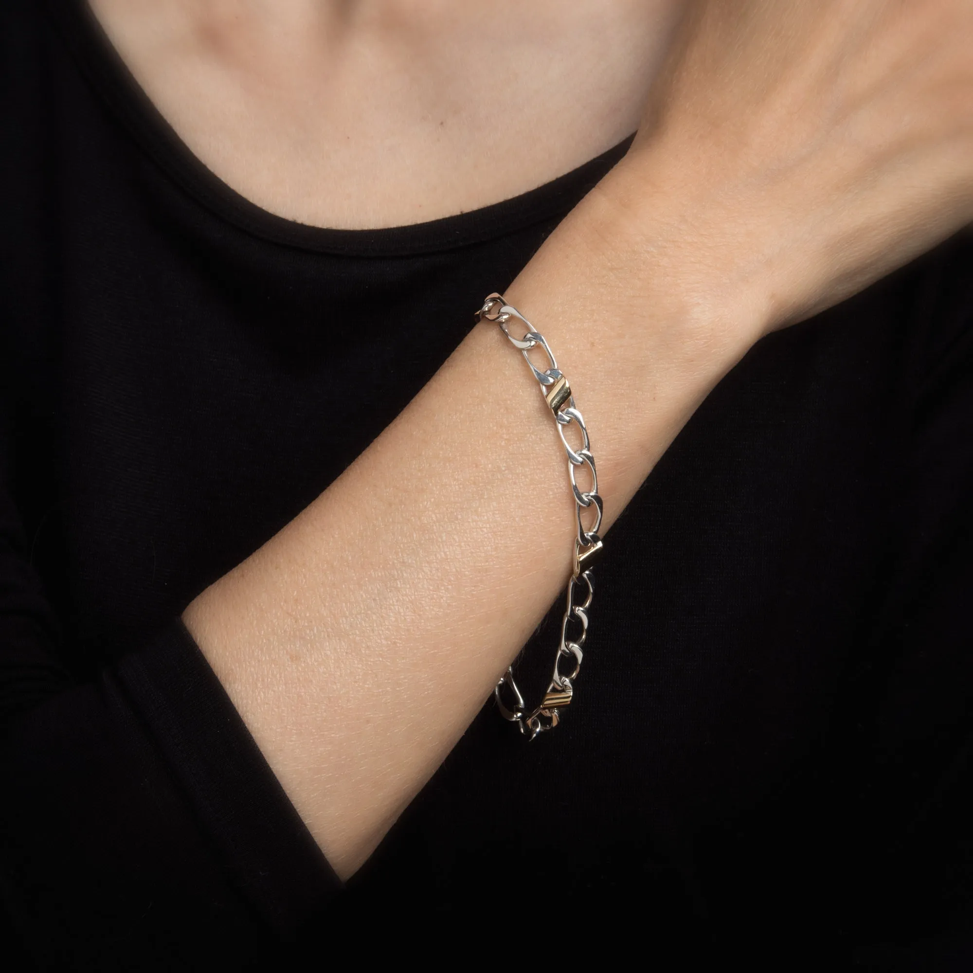 Tiffany & Co Bracelet Vintage Sterling Silver 18k Yellow Gold Curb Long 8.5"
