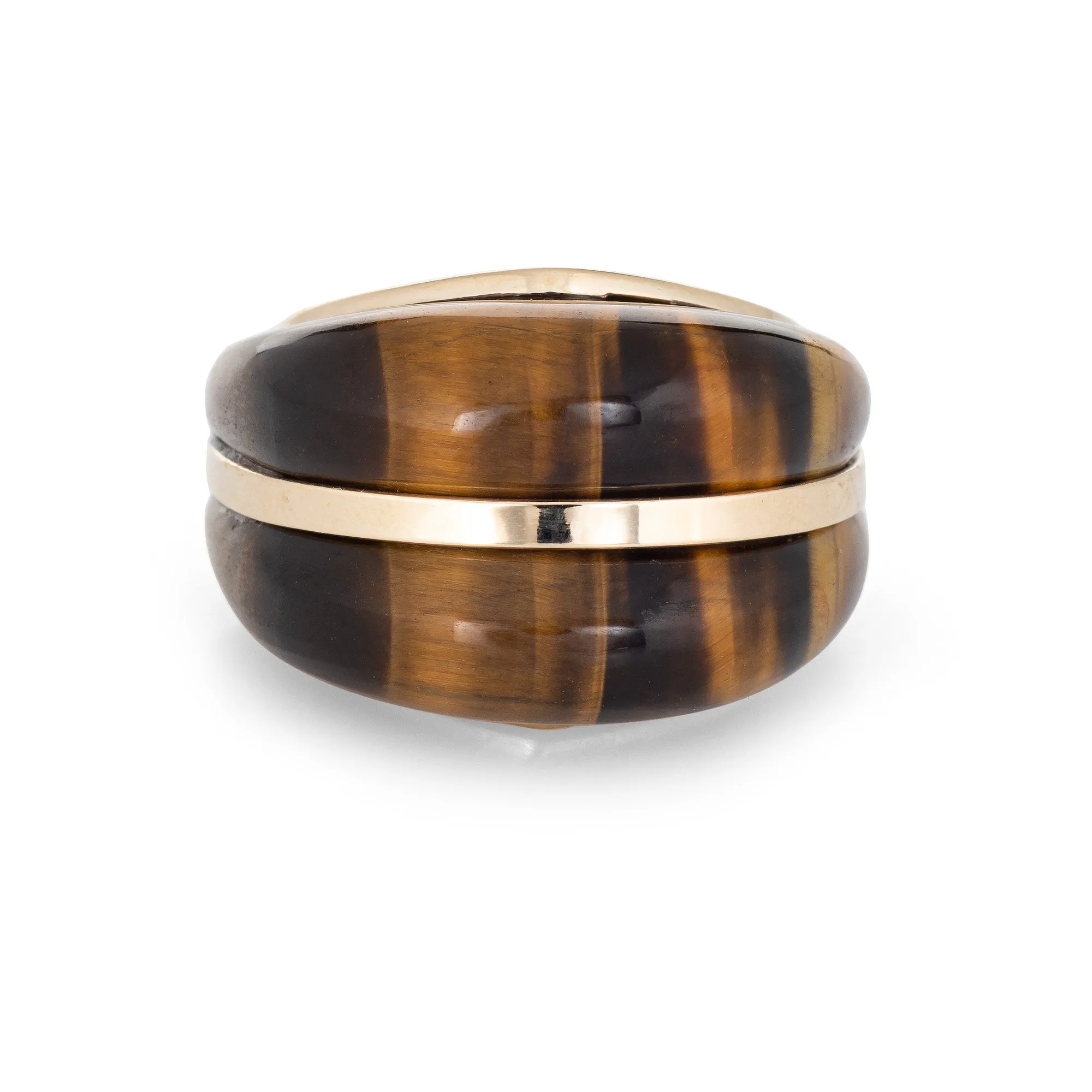 Tigers Eye Ring 70s Vintage High Dome 14k Yellow Gold Estate Jewelry Fine Sz 5