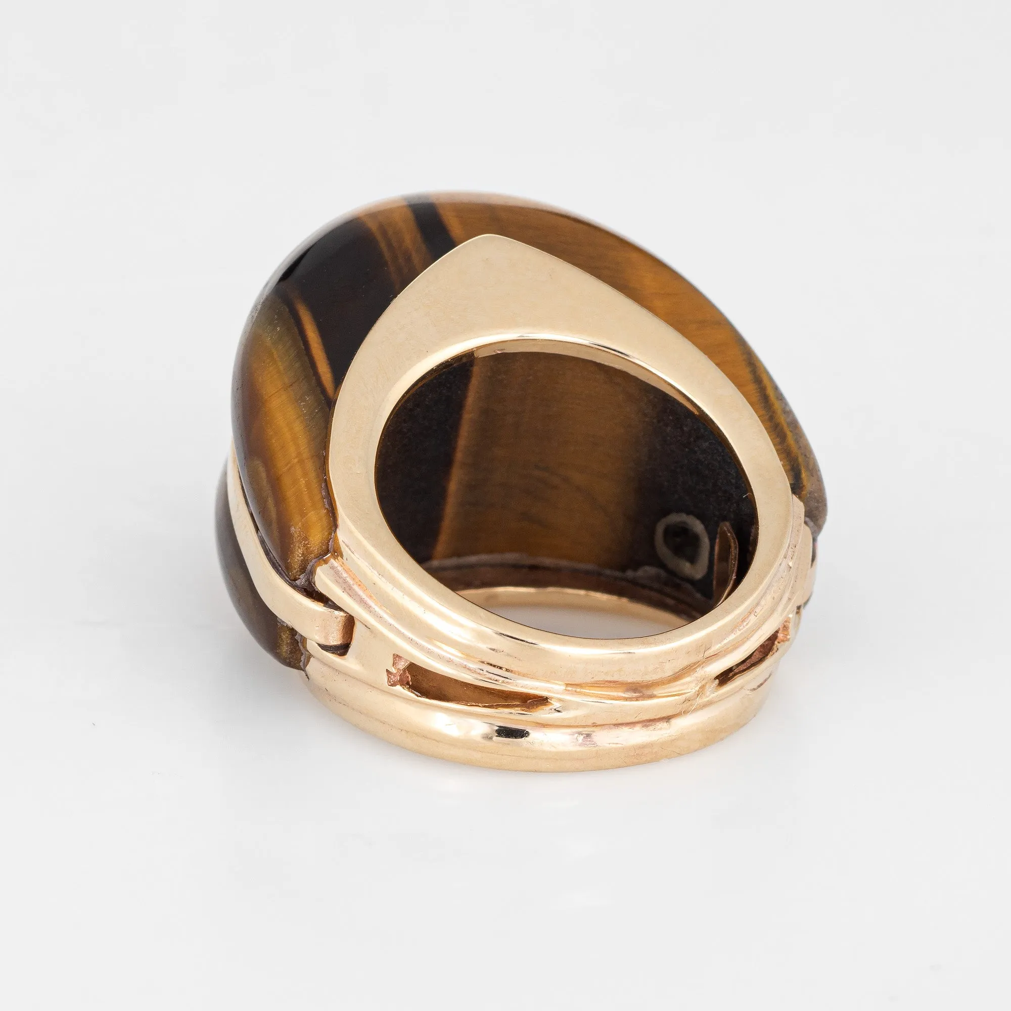 Tigers Eye Ring 70s Vintage High Dome 14k Yellow Gold Estate Jewelry Fine Sz 5