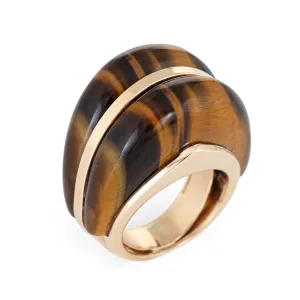 Tigers Eye Ring 70s Vintage High Dome 14k Yellow Gold Estate Jewelry Fine Sz 5
