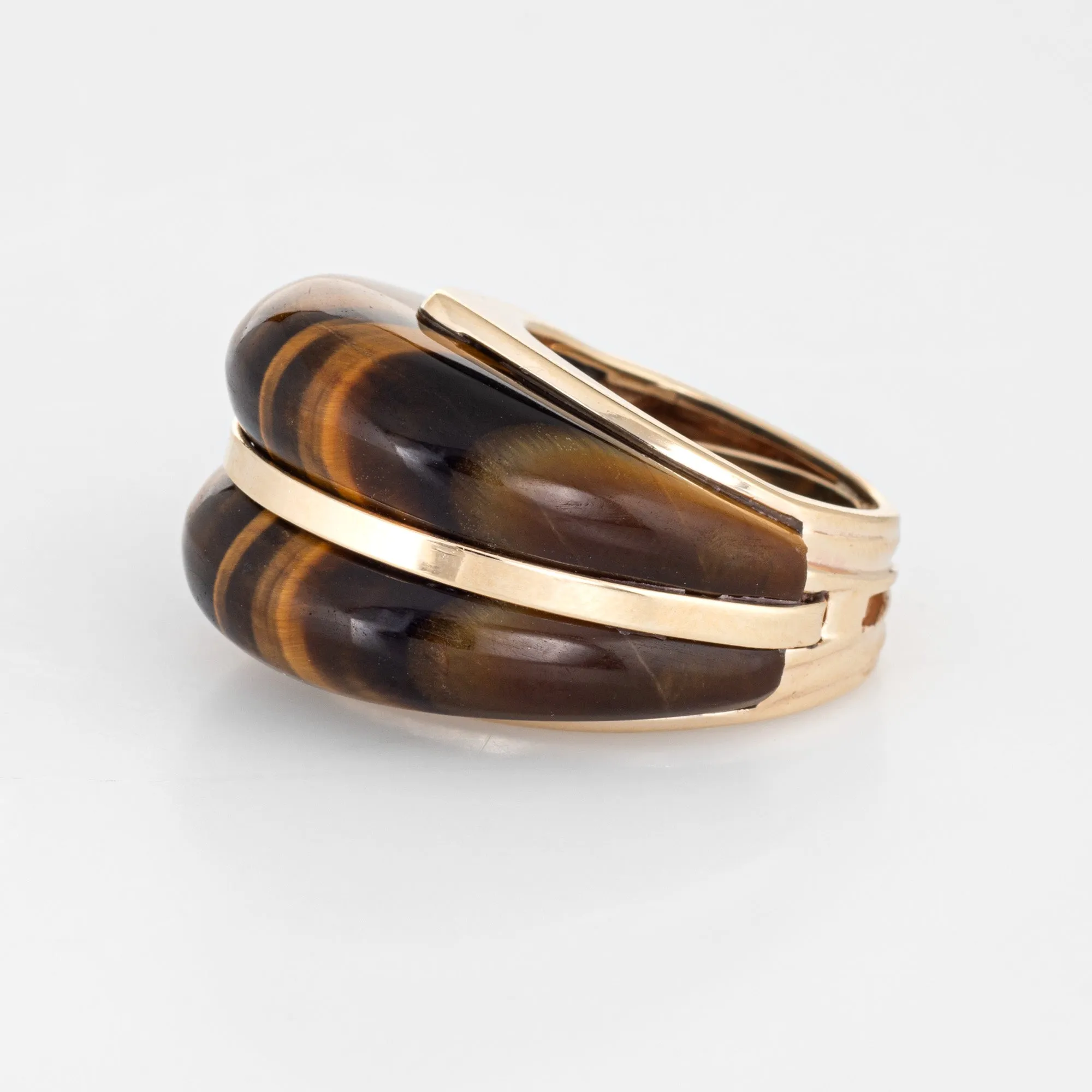 Tigers Eye Ring 70s Vintage High Dome 14k Yellow Gold Estate Jewelry Fine Sz 5