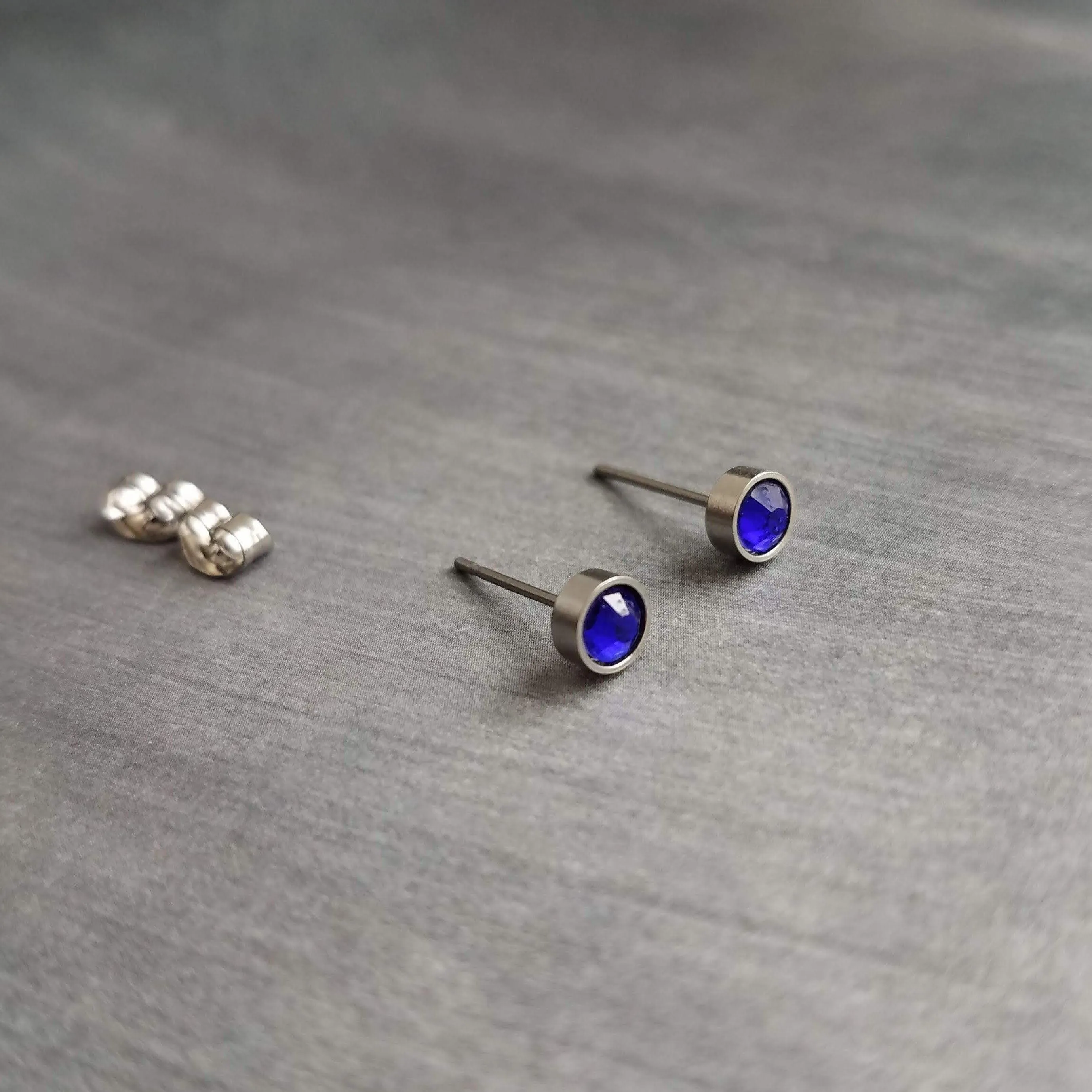 Tiny Silver Stud Earrings, cobalt blue stud, blue purple earring, stainless steel studs, hypoallergenic earring, girls 5mm, small round