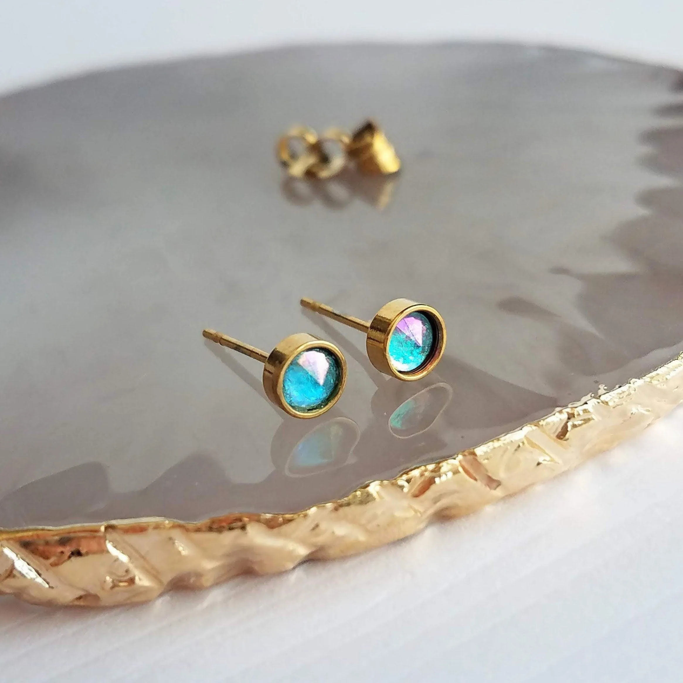 Tiny Silver Stud Earrings, cobalt blue stud, blue purple earring, stainless steel studs, hypoallergenic earring, girls 5mm, small round