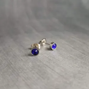 Tiny Silver Stud Earrings, cobalt blue stud, blue purple earring, stainless steel studs, hypoallergenic earring, girls 5mm, small round