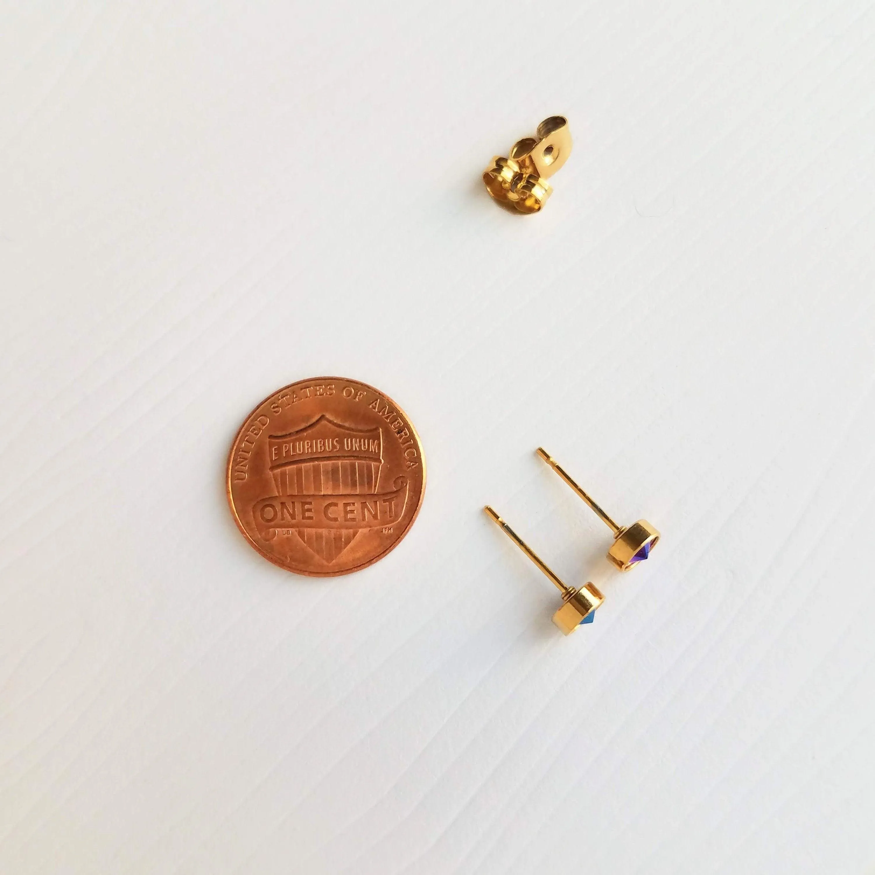 Tiny Silver Stud Earrings, cobalt blue stud, blue purple earring, stainless steel studs, hypoallergenic earring, girls 5mm, small round