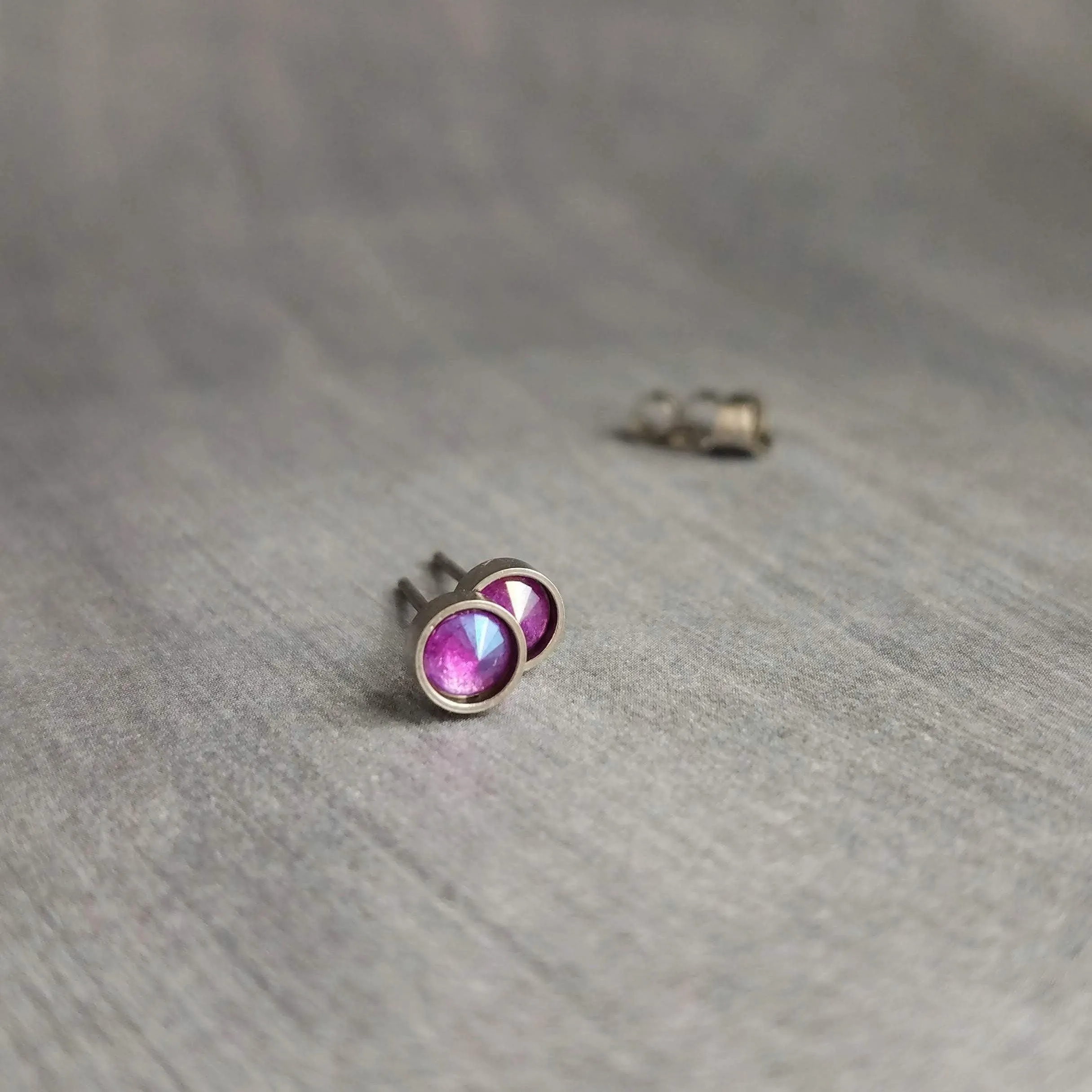 Tiny Silver Stud Earrings, cobalt blue stud, blue purple earring, stainless steel studs, hypoallergenic earring, girls 5mm, small round
