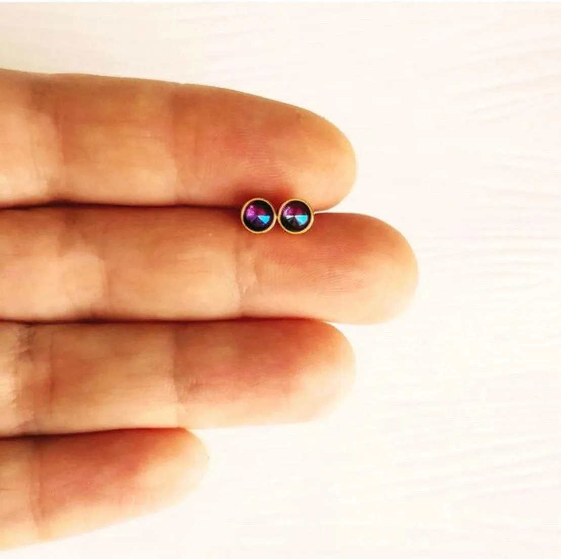 Tiny Silver Stud Earrings, cobalt blue stud, blue purple earring, stainless steel studs, hypoallergenic earring, girls 5mm, small round