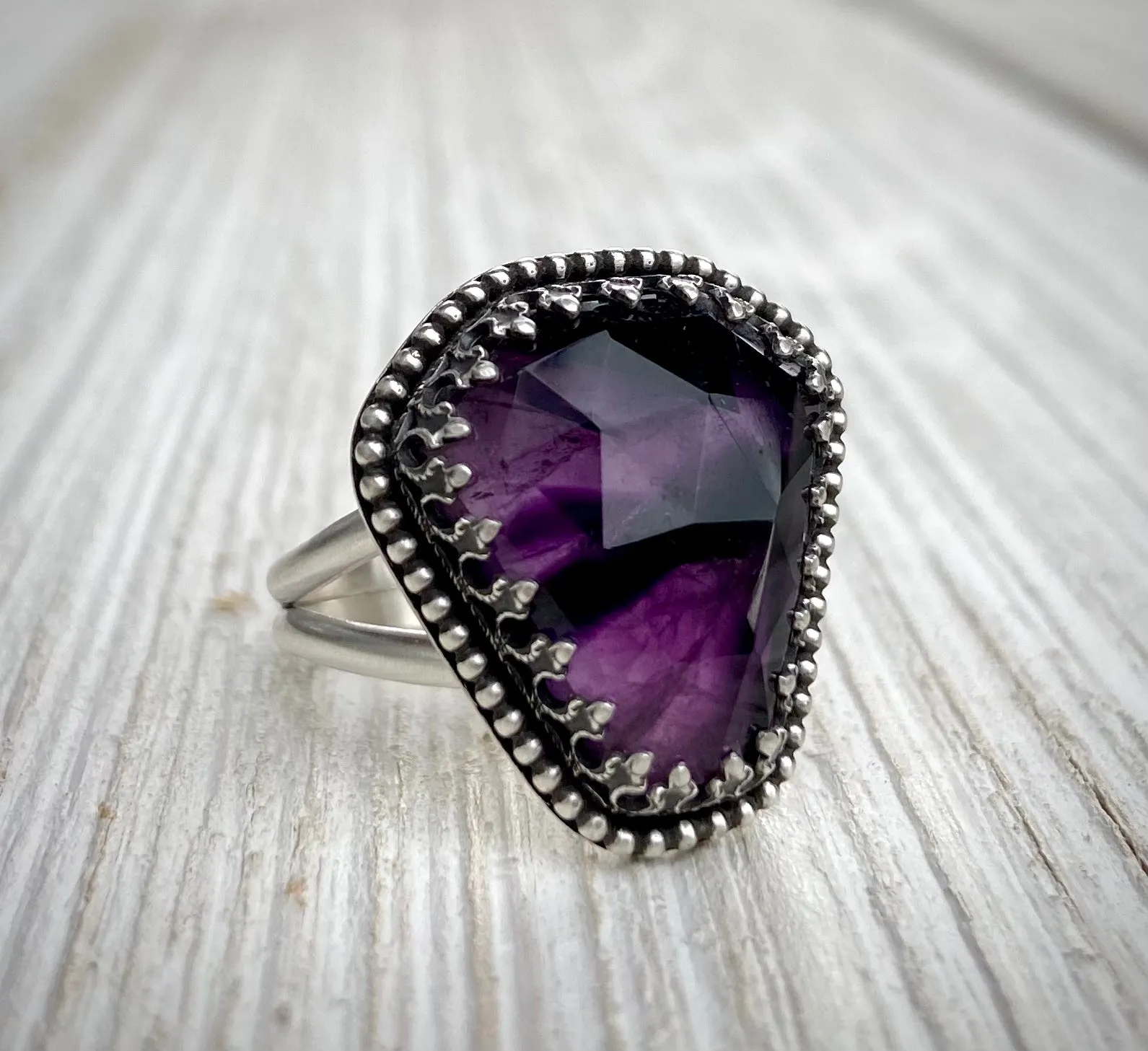 Trapiche Amethyst Coffin Ring