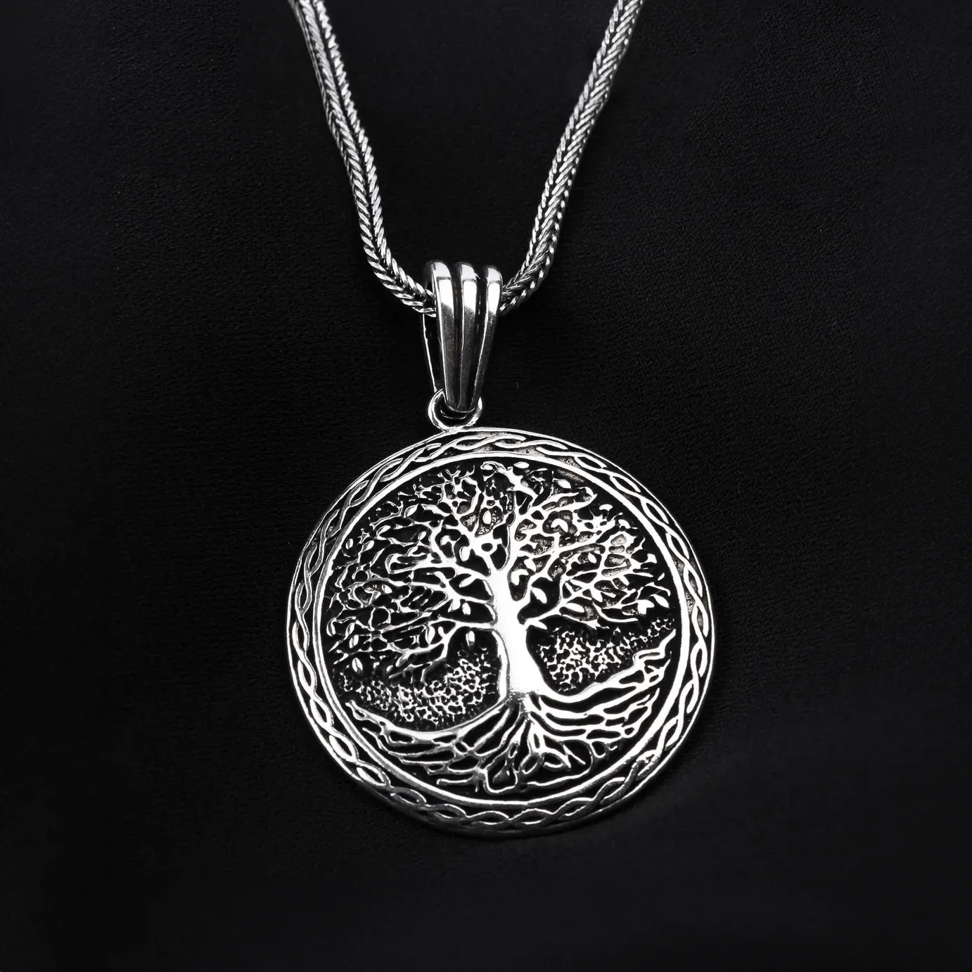 Tree of Life Pendant with Chain Silver Men's Necklace