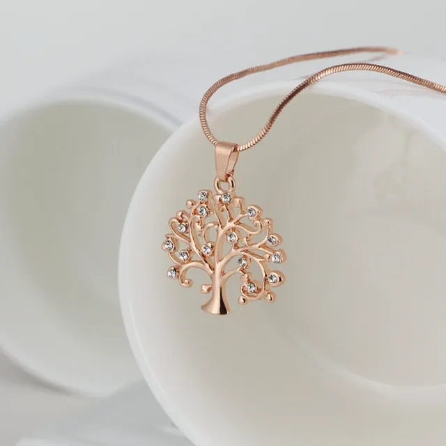 Tree Of Life Rose Gold Pendant Necklace Women Jewelry Statement