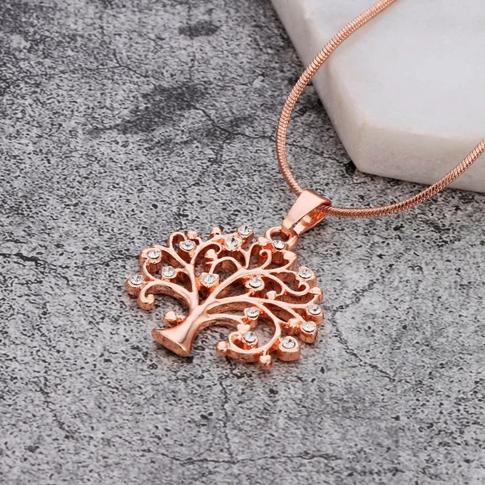 Tree Of Life Rose Gold Pendant Necklace Women Jewelry Statement