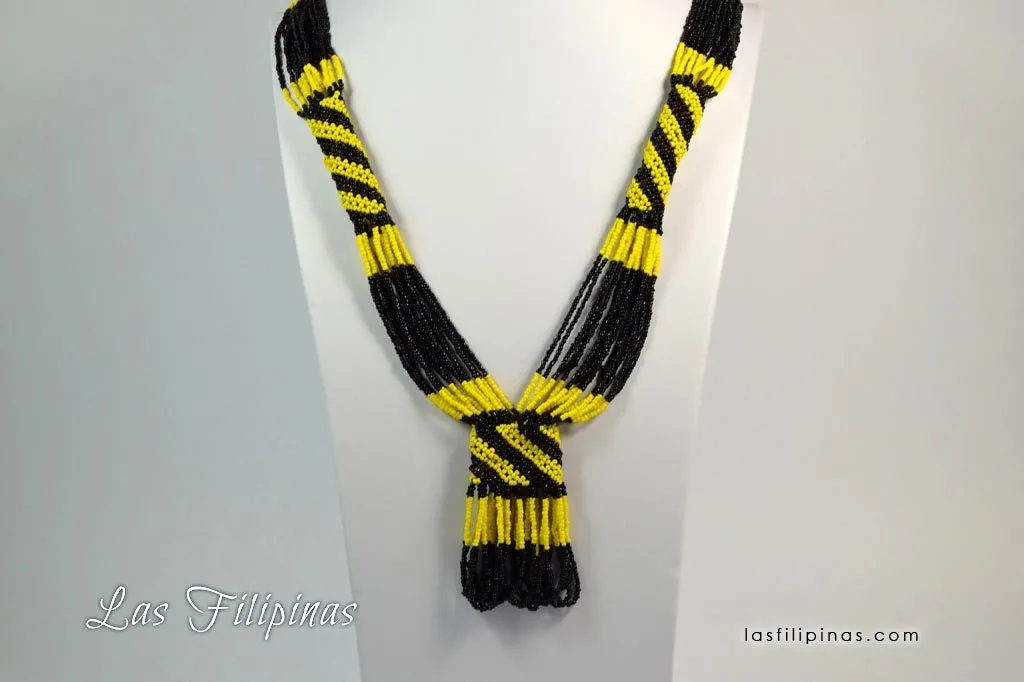 TRIBAL STATEMENT NECKLACE - Black Ethnic Mandaya Beaded Jewelry