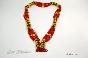 TRIBAL STATEMENT NECKLACE - Red Ethnic Mandaya Beaded Jewelry