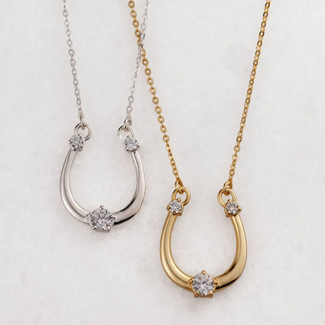 Trinity - Moissanite Stone and Sterling Silver Horseshoe Pendant Necklace