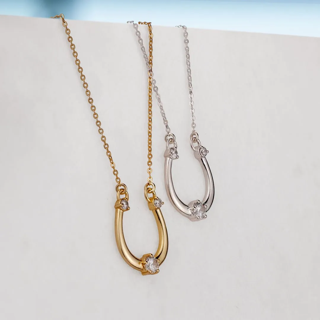 Trinity - Moissanite Stone and Sterling Silver Horseshoe Pendant Necklace