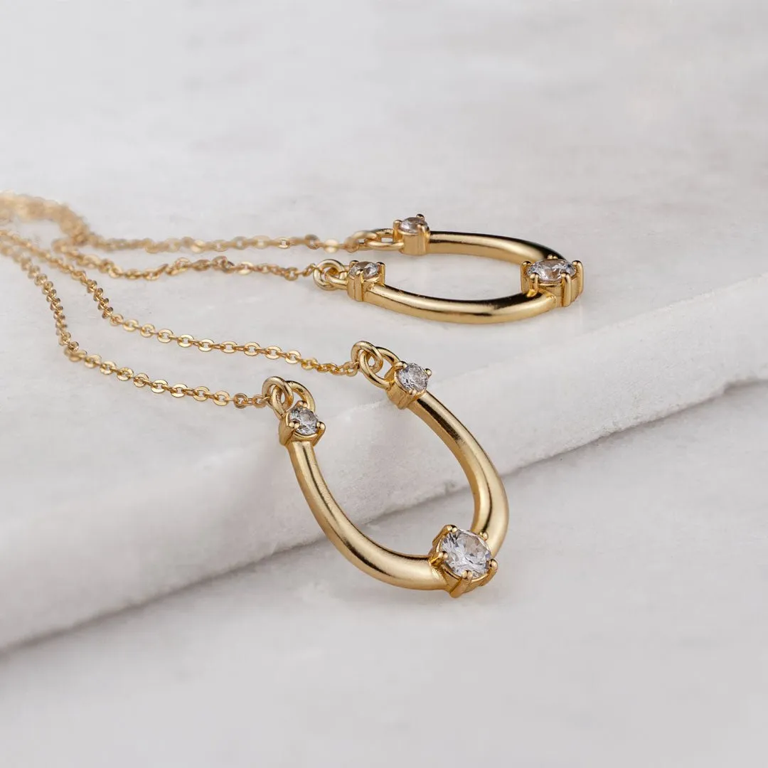 Trinity - Moissanite Stone and Sterling Silver Horseshoe Pendant Necklace