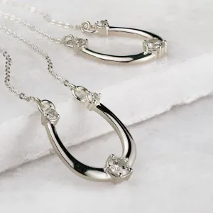 Trinity - Moissanite Stone and Sterling Silver Horseshoe Pendant Necklace