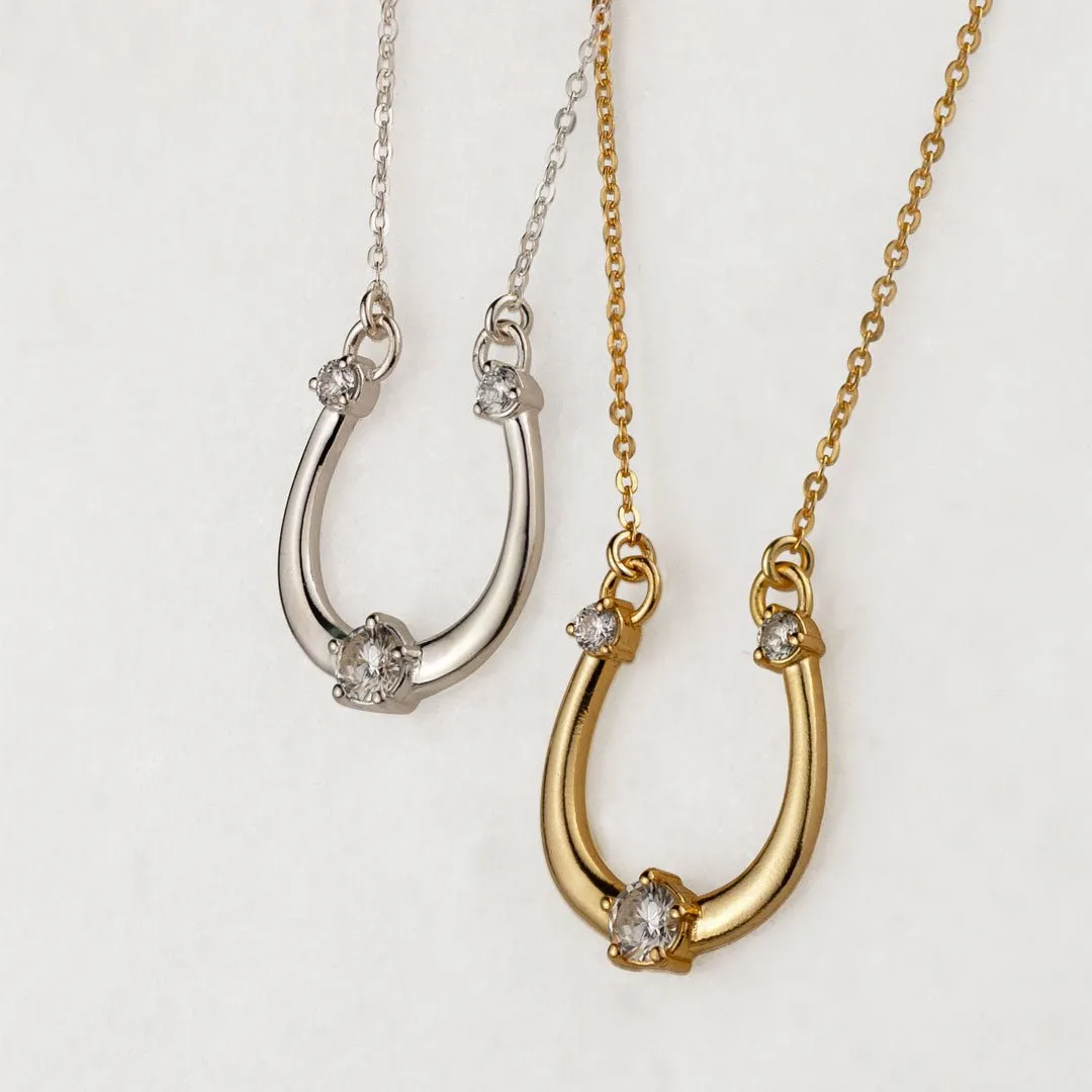 Trinity - Moissanite Stone and Sterling Silver Horseshoe Pendant Necklace