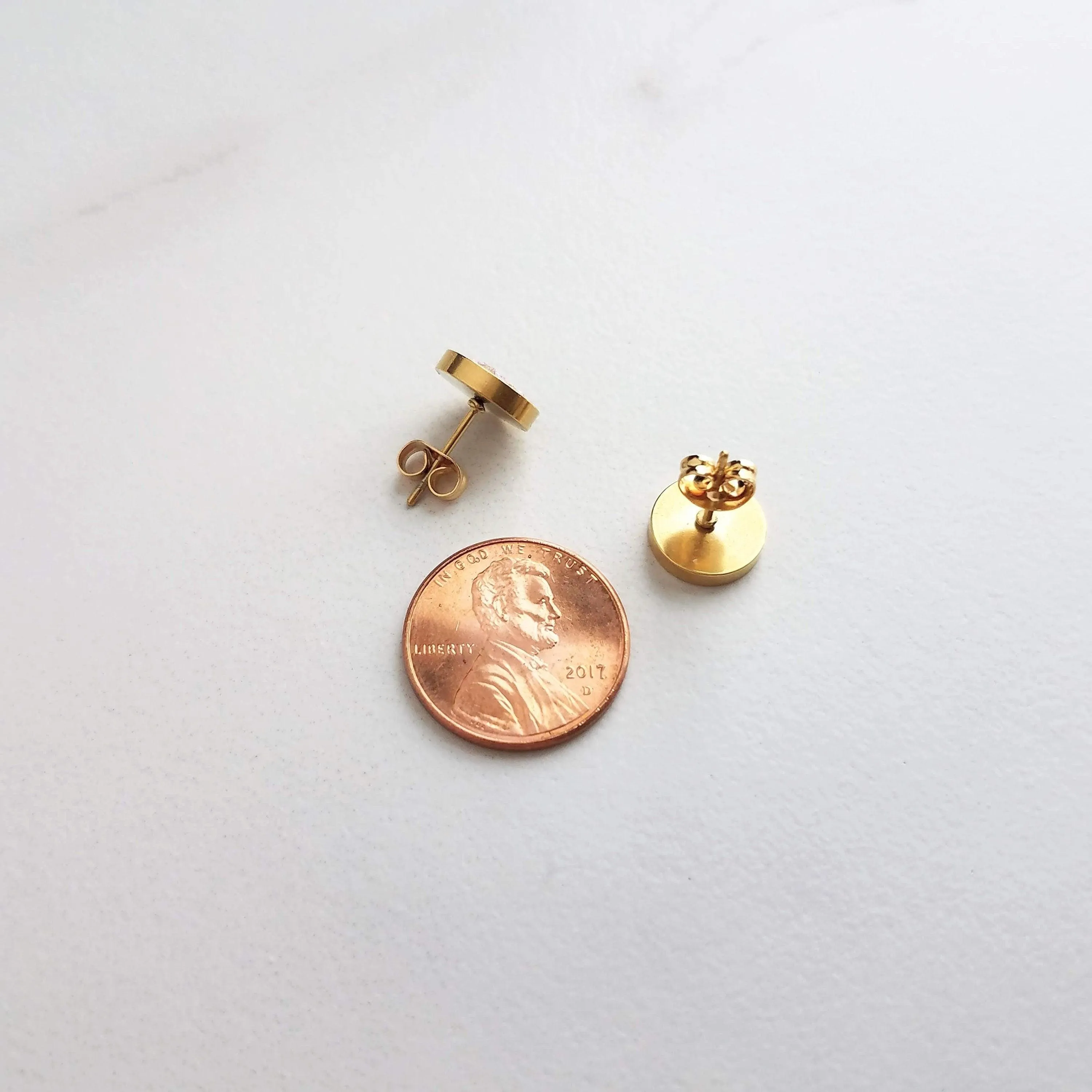 Turquoise Blue Stud Earrings, small gold leaf earrings, little gold studs, turquoise stud earrings, gold stainless steel stud gold foil stud