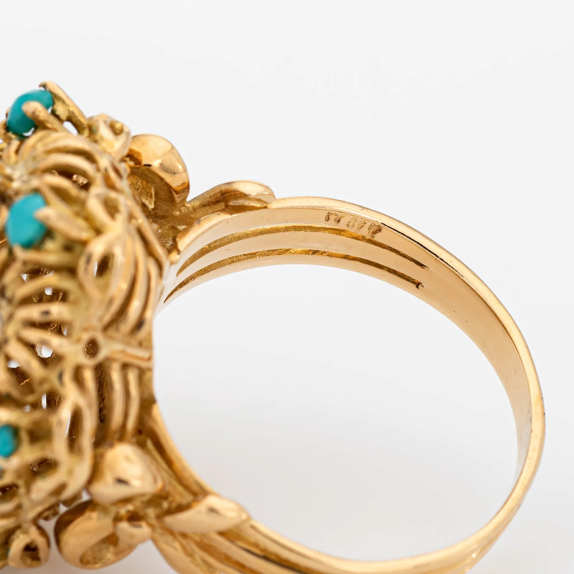 Turquoise Diamond Cluster Ring Vintage 18k Yellow Gold Large Dome Jewelry 7.5