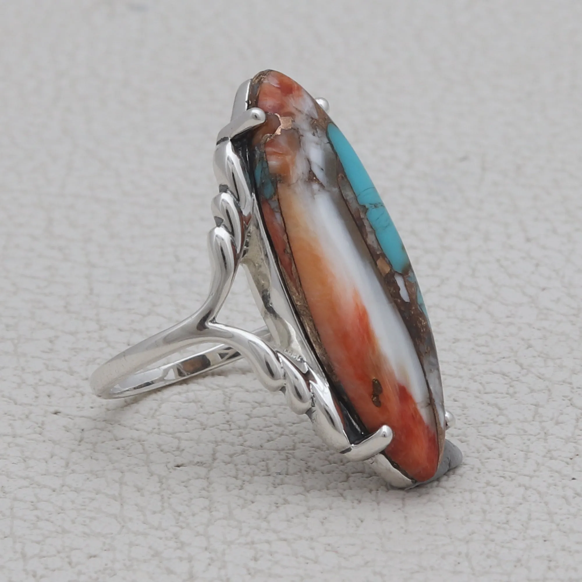 Turquoise Spiney Oyster Silver Rings