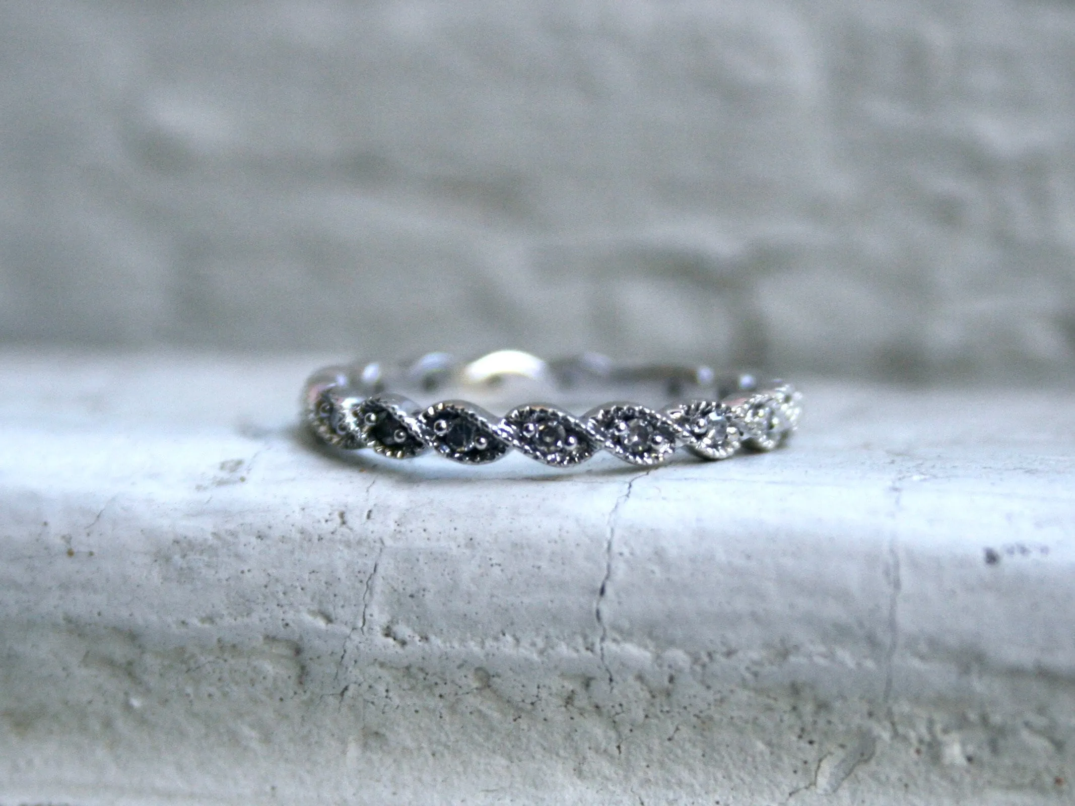 Twisted Vintage 14K White Gold Diamond Wedding Band.