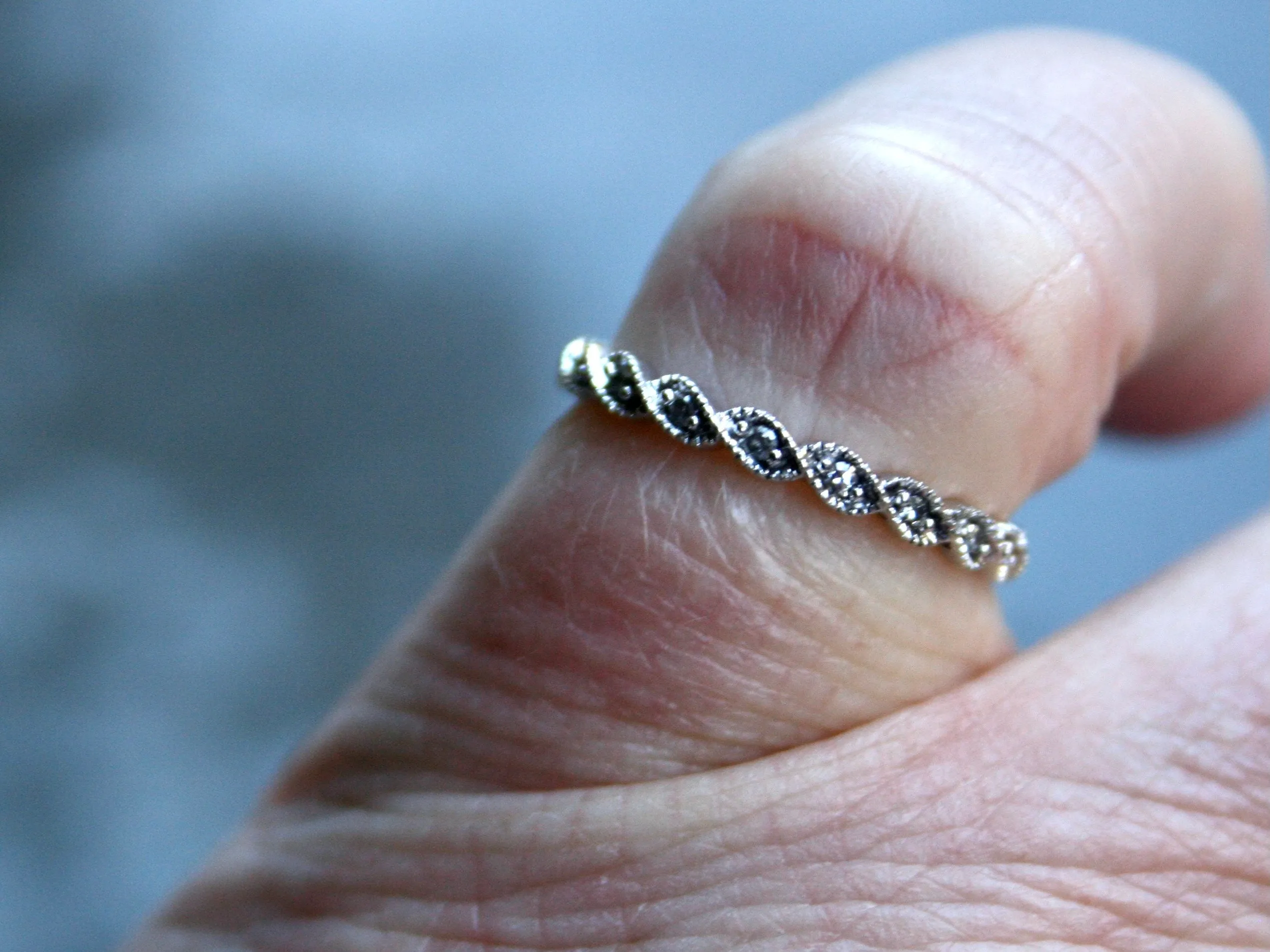 Twisted Vintage 14K White Gold Diamond Wedding Band.