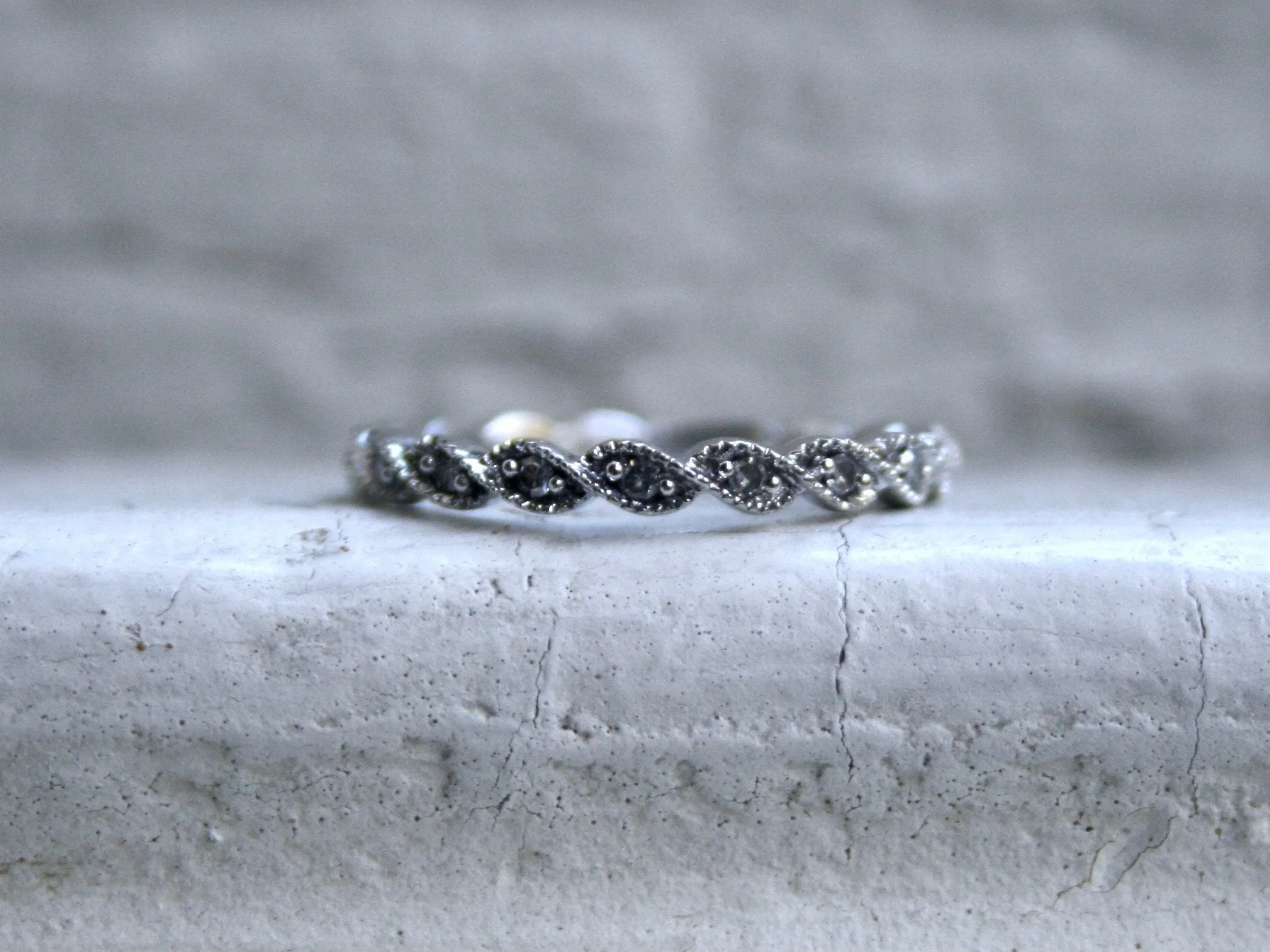 Twisted Vintage 14K White Gold Diamond Wedding Band.
