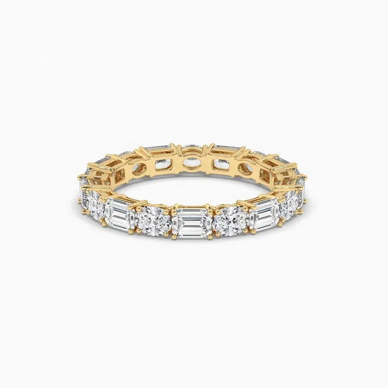 Unique Oval & Emerald Cut Moissanite Diamond Wedding Band