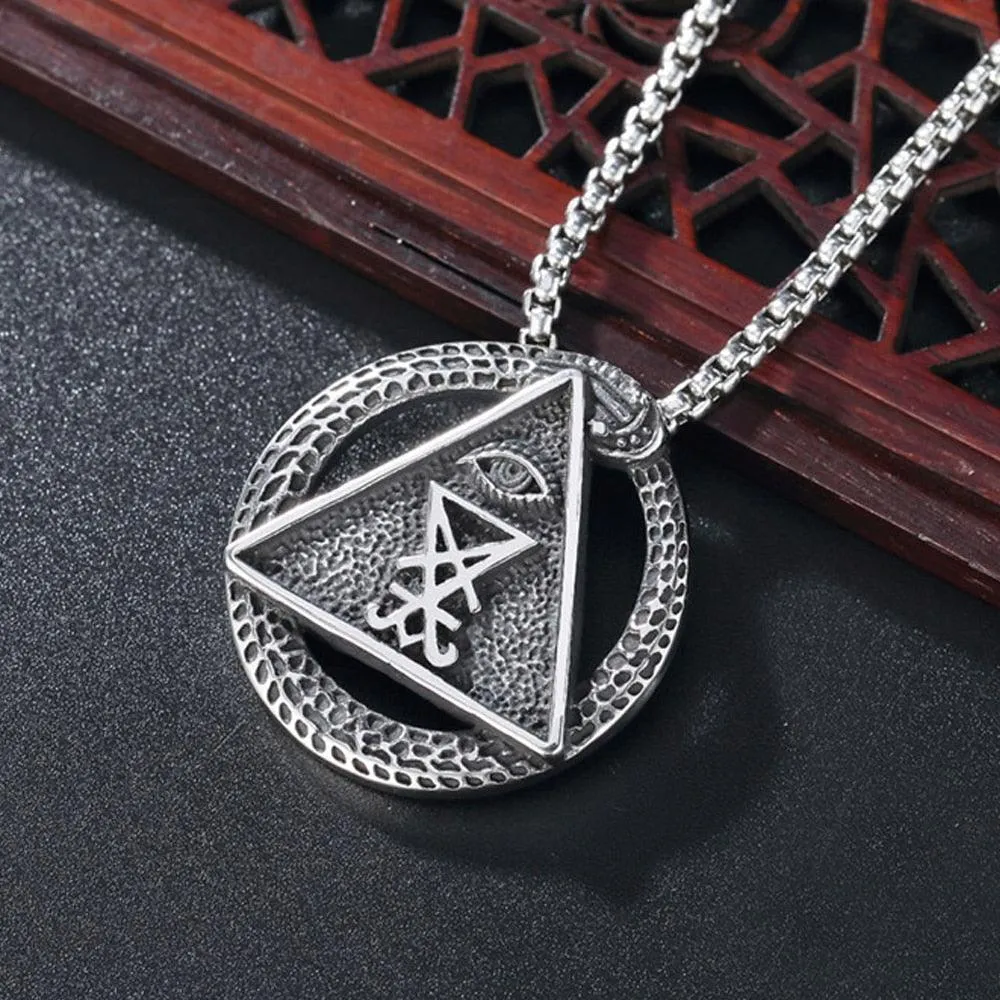 Unique Vintage Pendant Necklace with Satan, Lucifer, and Cross Design