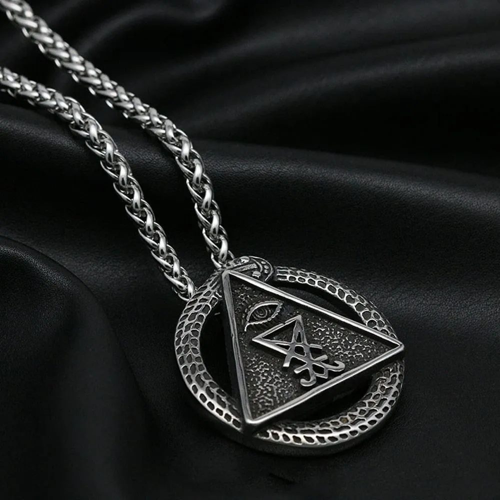 Unique Vintage Pendant Necklace with Satan, Lucifer, and Cross Design