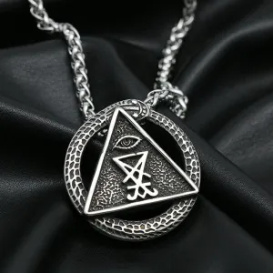 Unique Vintage Pendant Necklace with Satan, Lucifer, and Cross Design