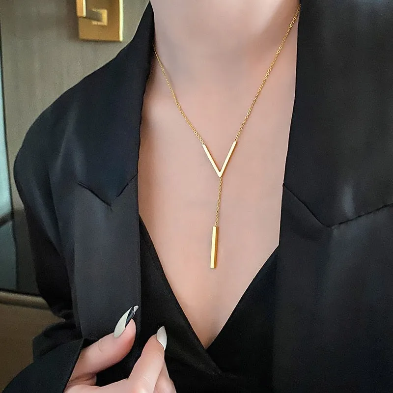 V-shaped Clavicle Necklace Gold chain Women Wedding jewelry