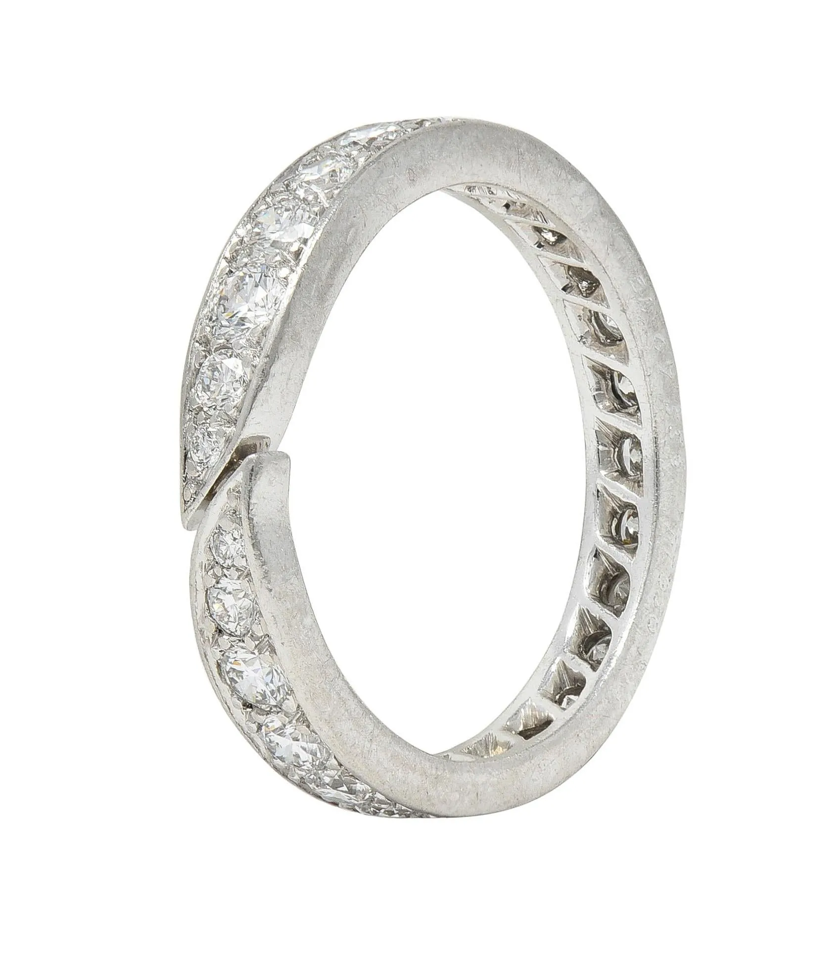 Van Cleef & Arpels French 1.50 CTW Diamond Platinum Vintage Bypass Eternity Band Ring