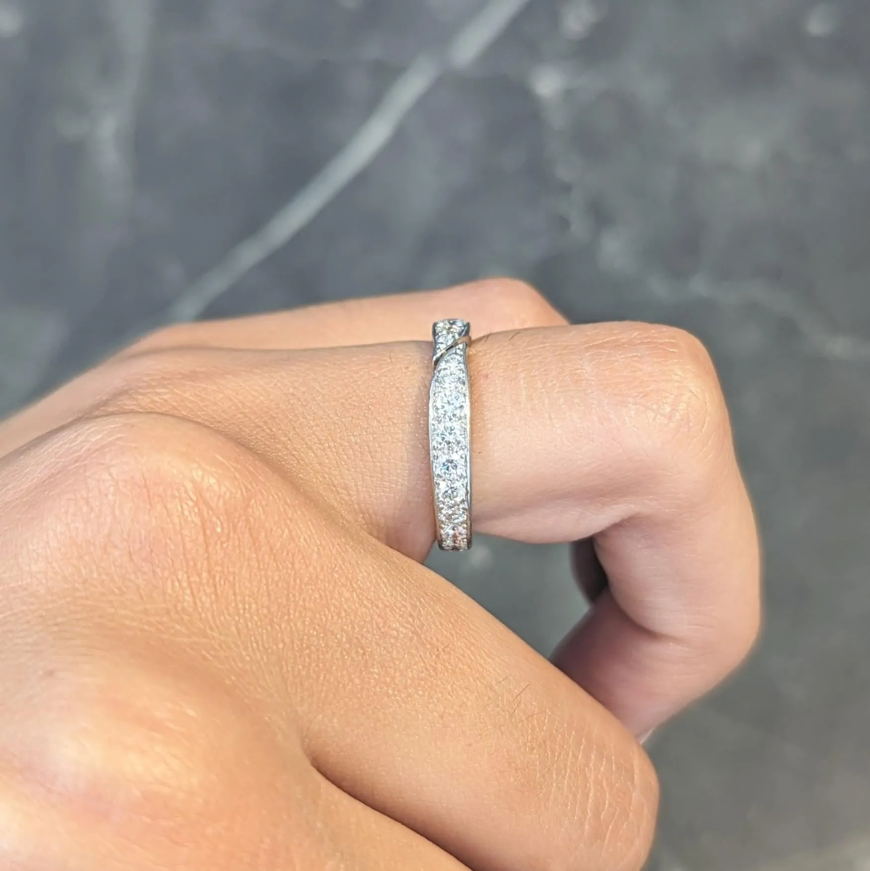Van Cleef & Arpels French 1.50 CTW Diamond Platinum Vintage Bypass Eternity Band Ring