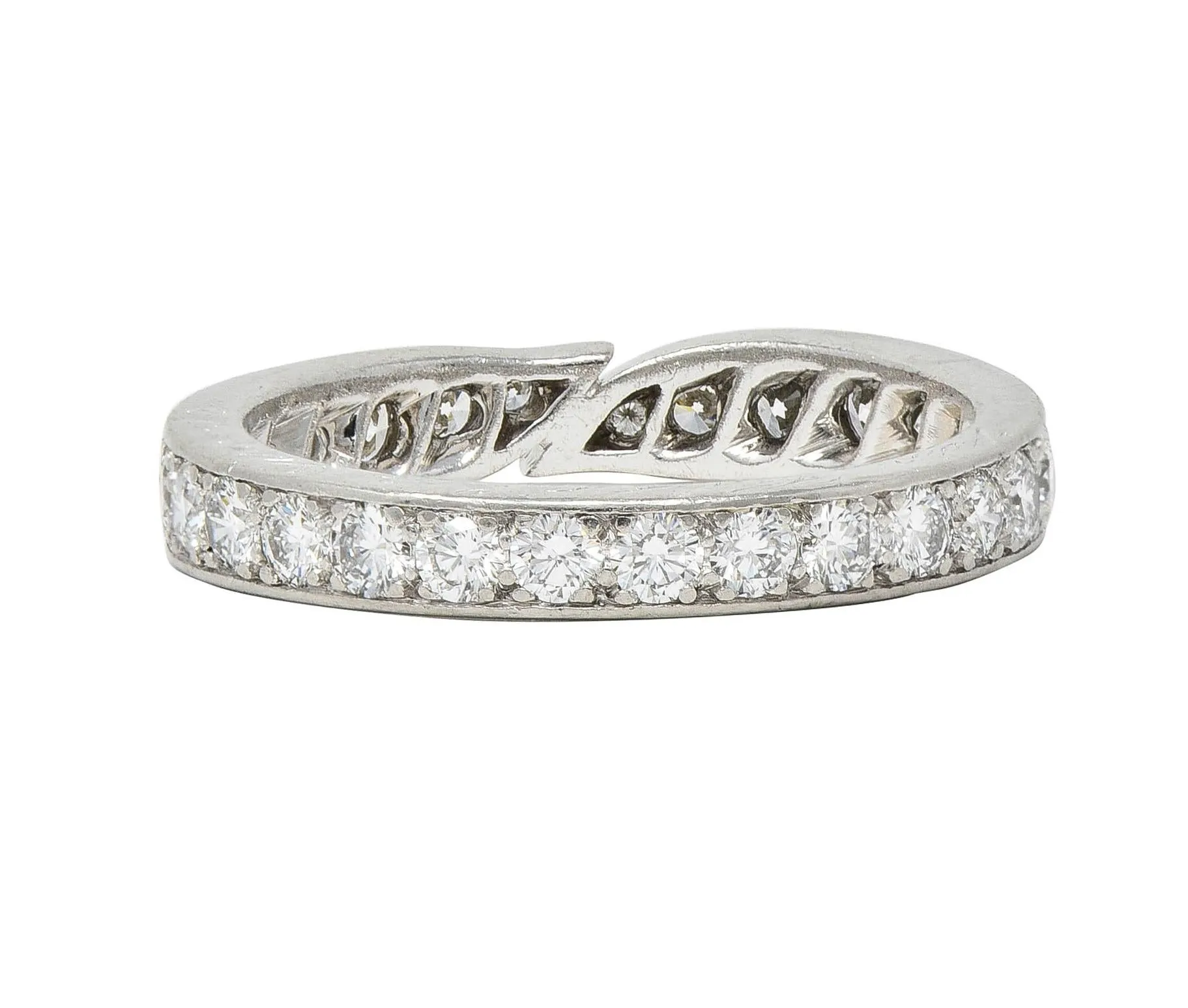 Van Cleef & Arpels French 1.50 CTW Diamond Platinum Vintage Bypass Eternity Band Ring