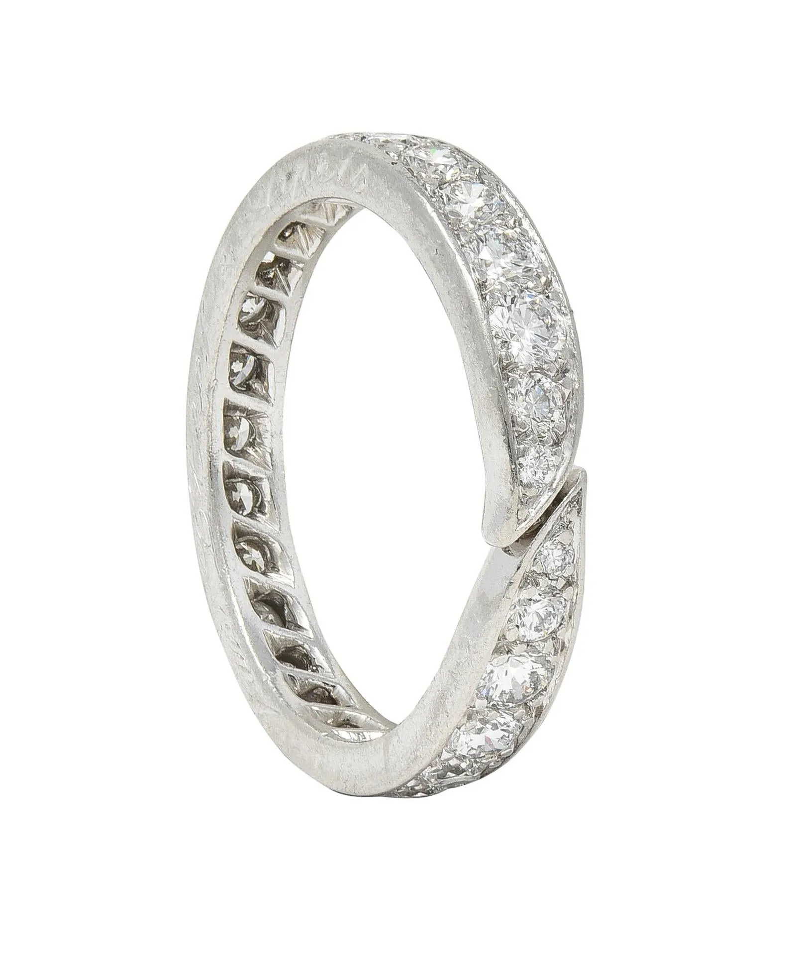Van Cleef & Arpels French 1.50 CTW Diamond Platinum Vintage Bypass Eternity Band Ring
