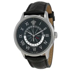 Versace Business Automatic GMT Black Dial Black Leather Men's Watch 3DA99D008-S009