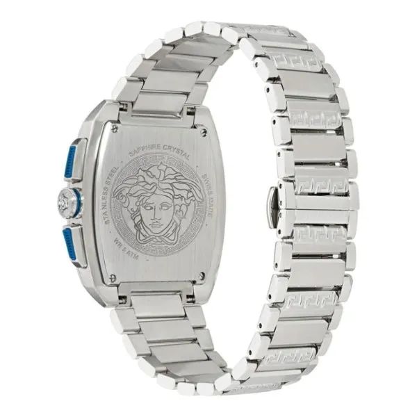 Versace Dominus Silver Stainless Steel Blue Dial Chronograph Quartz Watch for Gents - VE6H00423