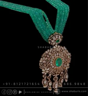 Victorian Jewelry emerald beads diamond pendant silver jewelry 22ct gold plated indian wedding jewelry bridal jewelry statement jewelry