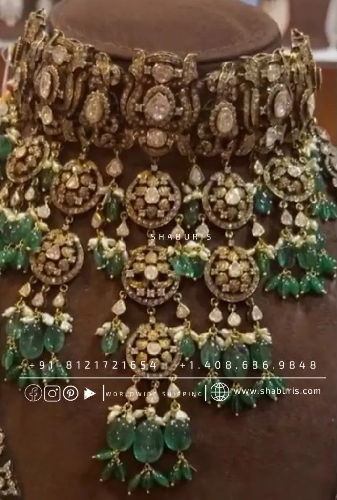 Victorian Jewelry victorian diamond necklace victorian necklace Indian wedding Jewelry south indian wedding jewelry silver Jewelry -SHABURIS