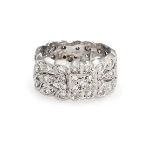 Vintage 1ct Diamond Eternity Ring Sz 7.25 Wide Band 14k White Gold Estate Fine