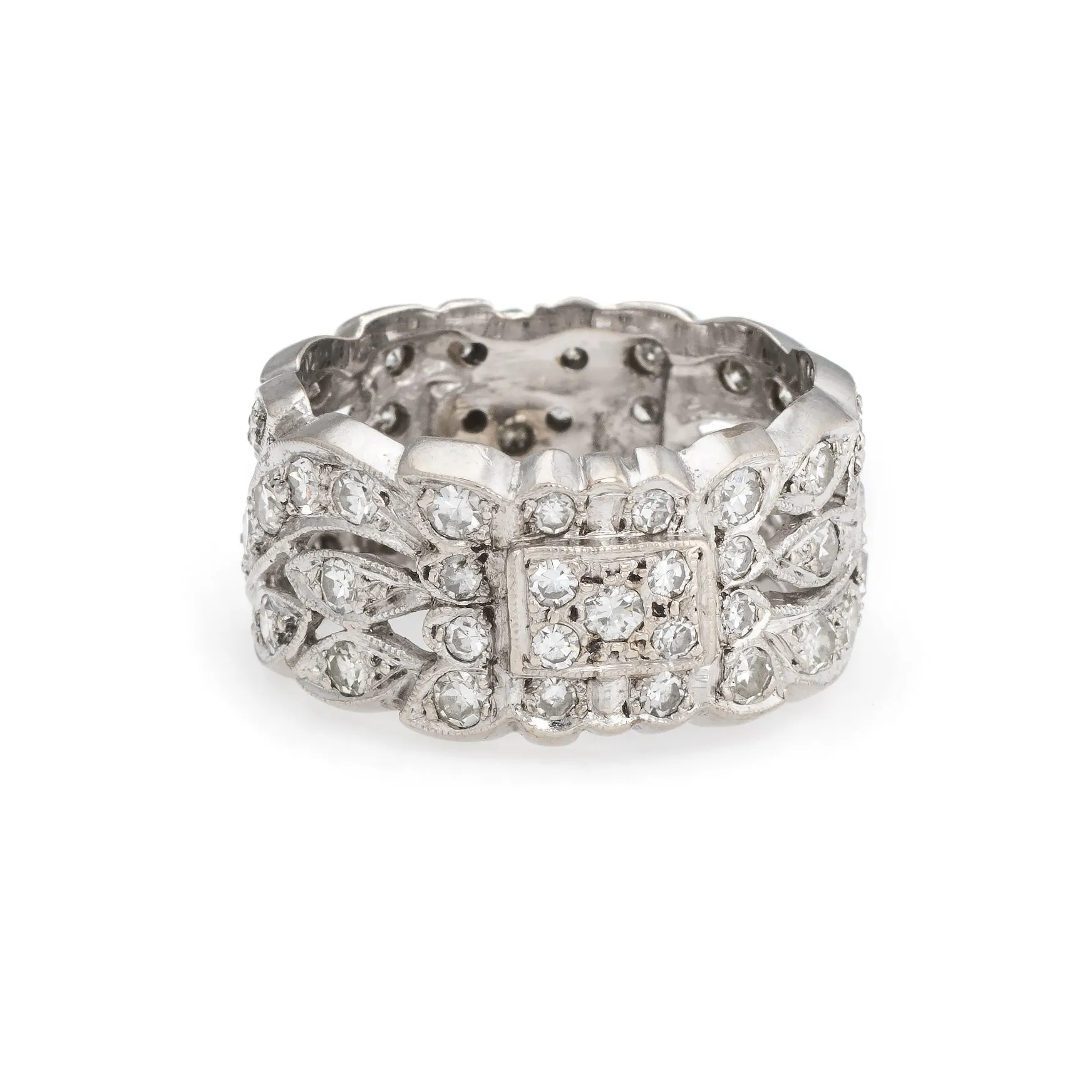 Vintage 1ct Diamond Eternity Ring Sz 7.25 Wide Band 14k White Gold Estate Fine