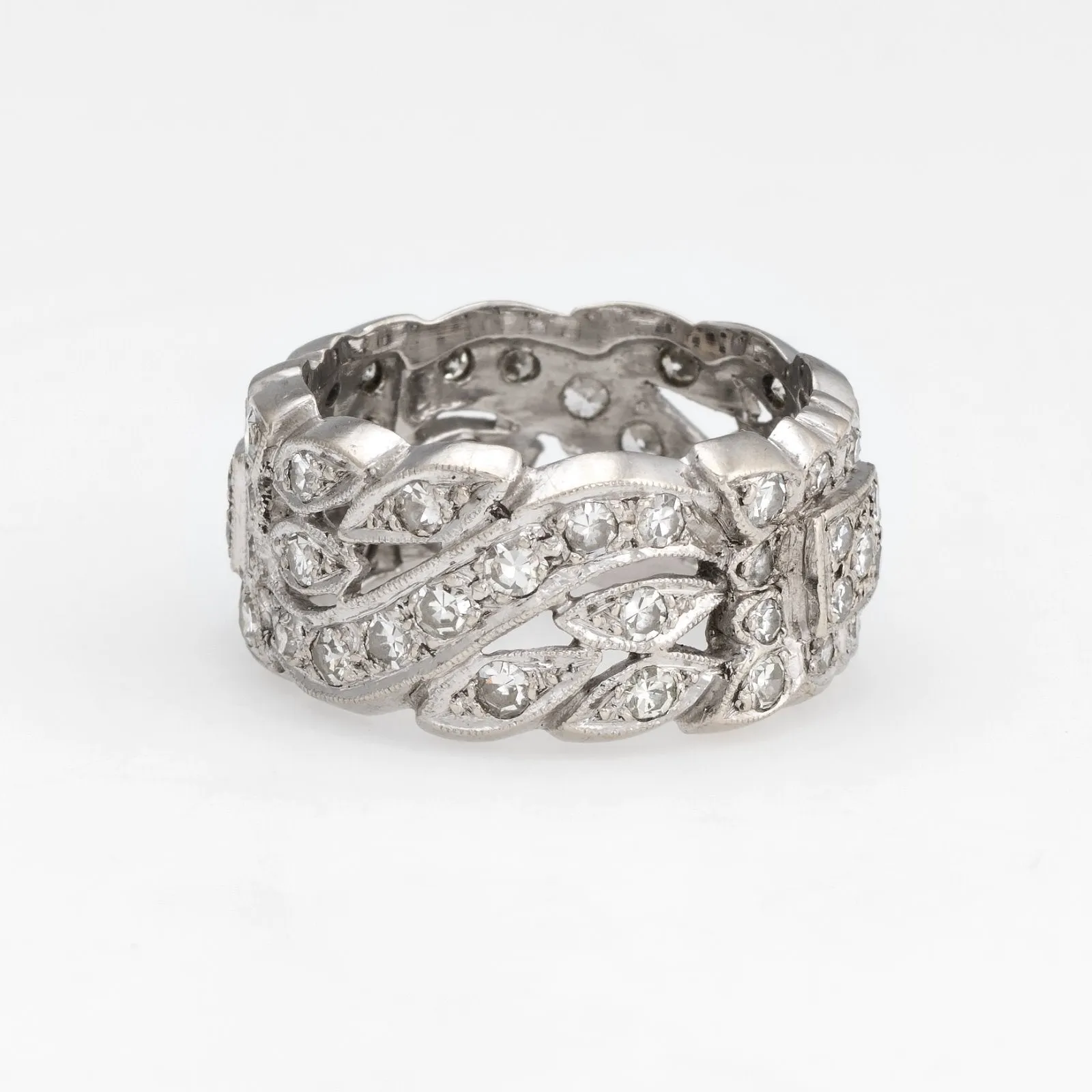 Vintage 1ct Diamond Eternity Ring Sz 7.25 Wide Band 14k White Gold Estate Fine