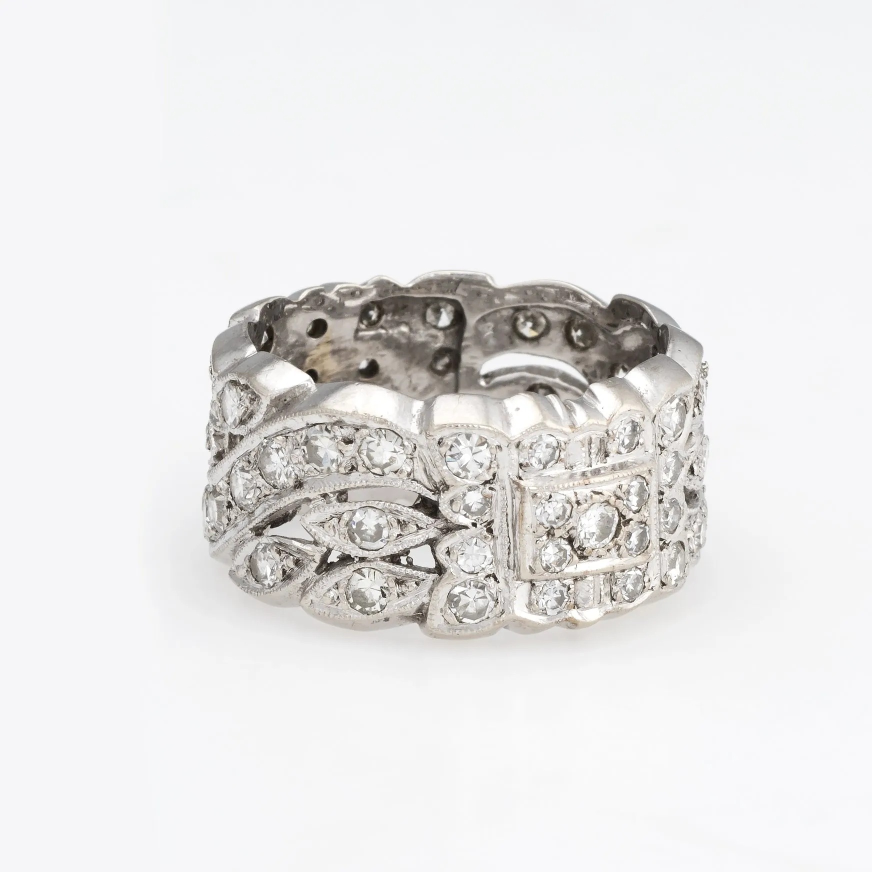 Vintage 1ct Diamond Eternity Ring Sz 7.25 Wide Band 14k White Gold Estate Fine