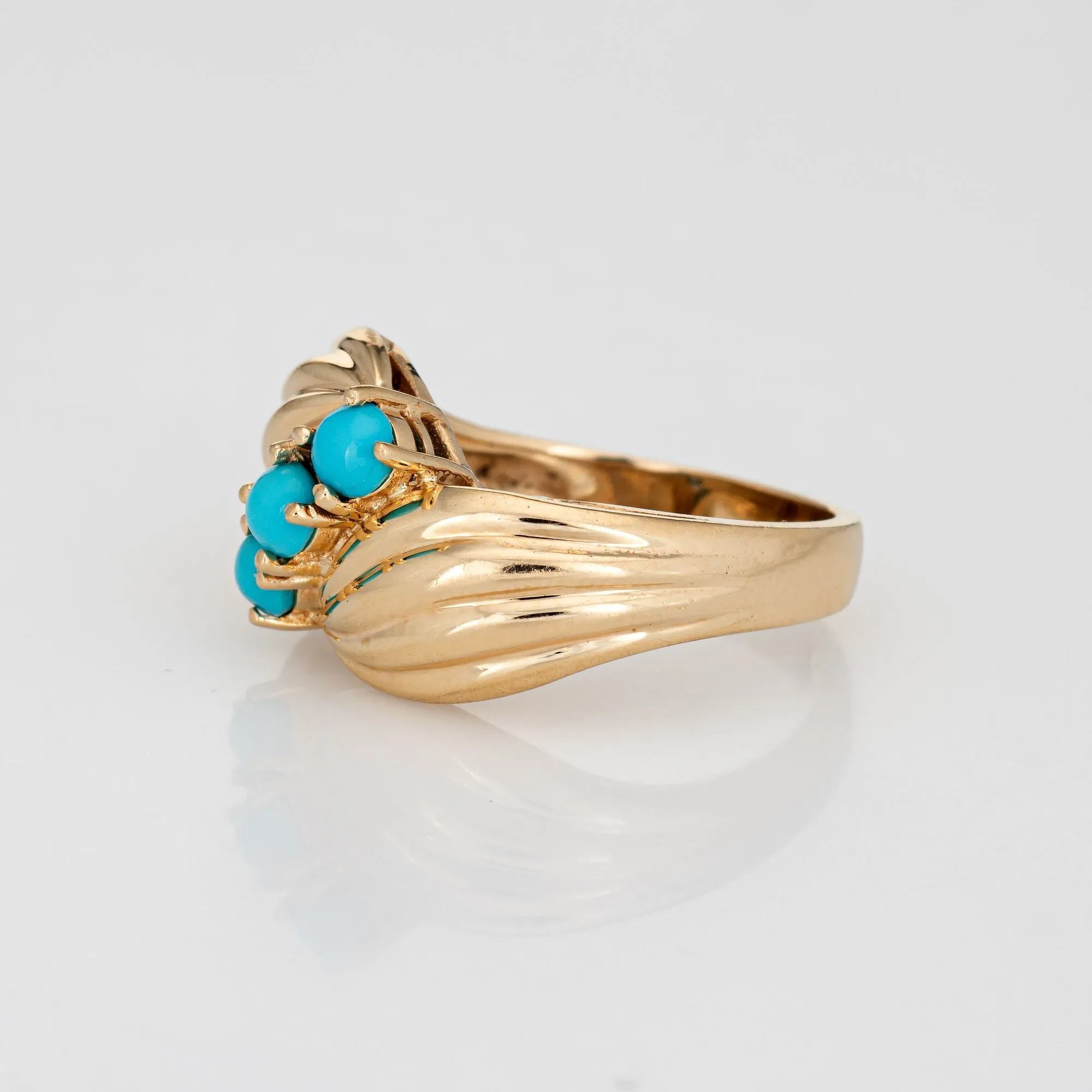 Vintage 3 Stone Turquoise Ring 14k Yellow Gold Sz 6 Estate Fine Jewelry Band