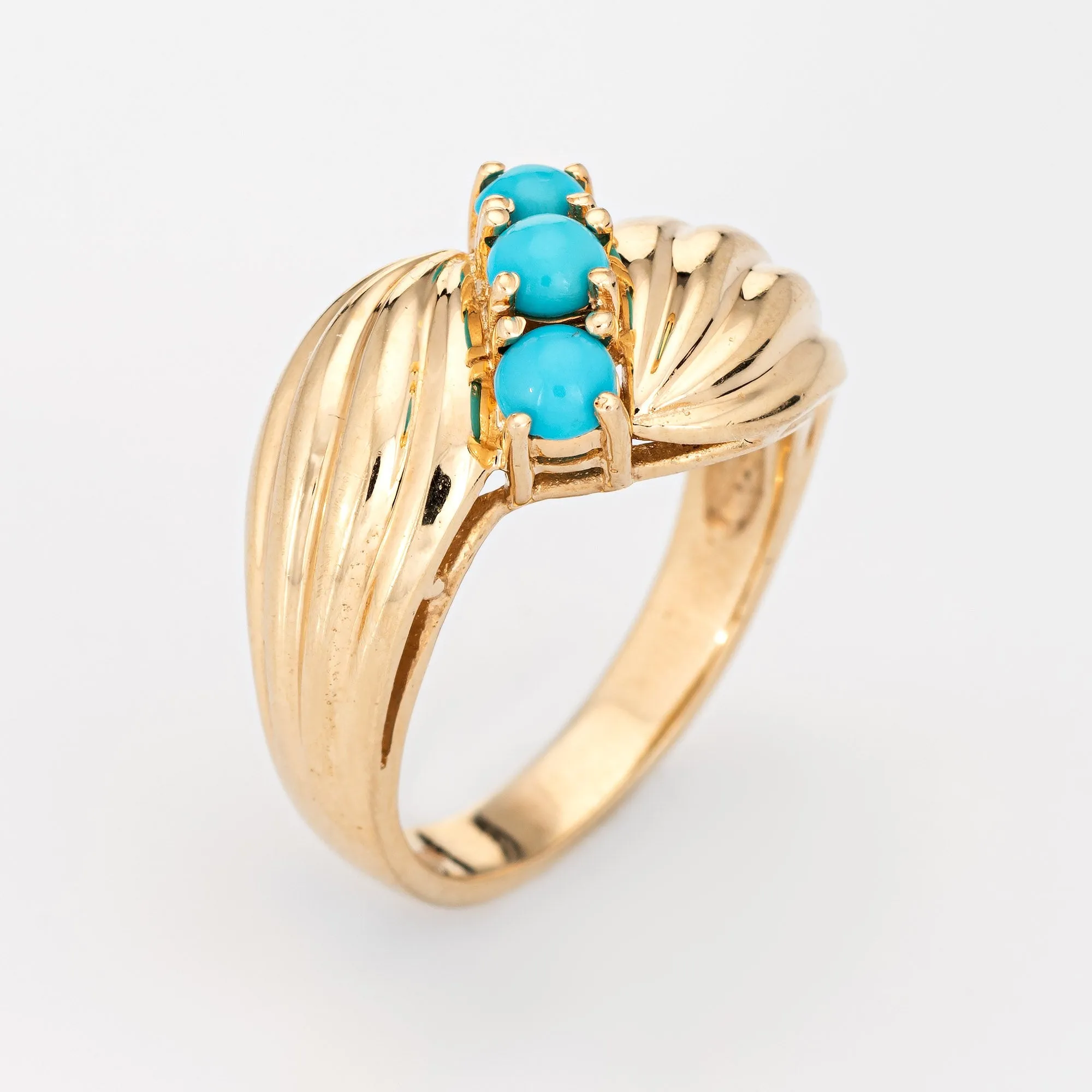 Vintage 3 Stone Turquoise Ring 14k Yellow Gold Sz 6 Estate Fine Jewelry Band