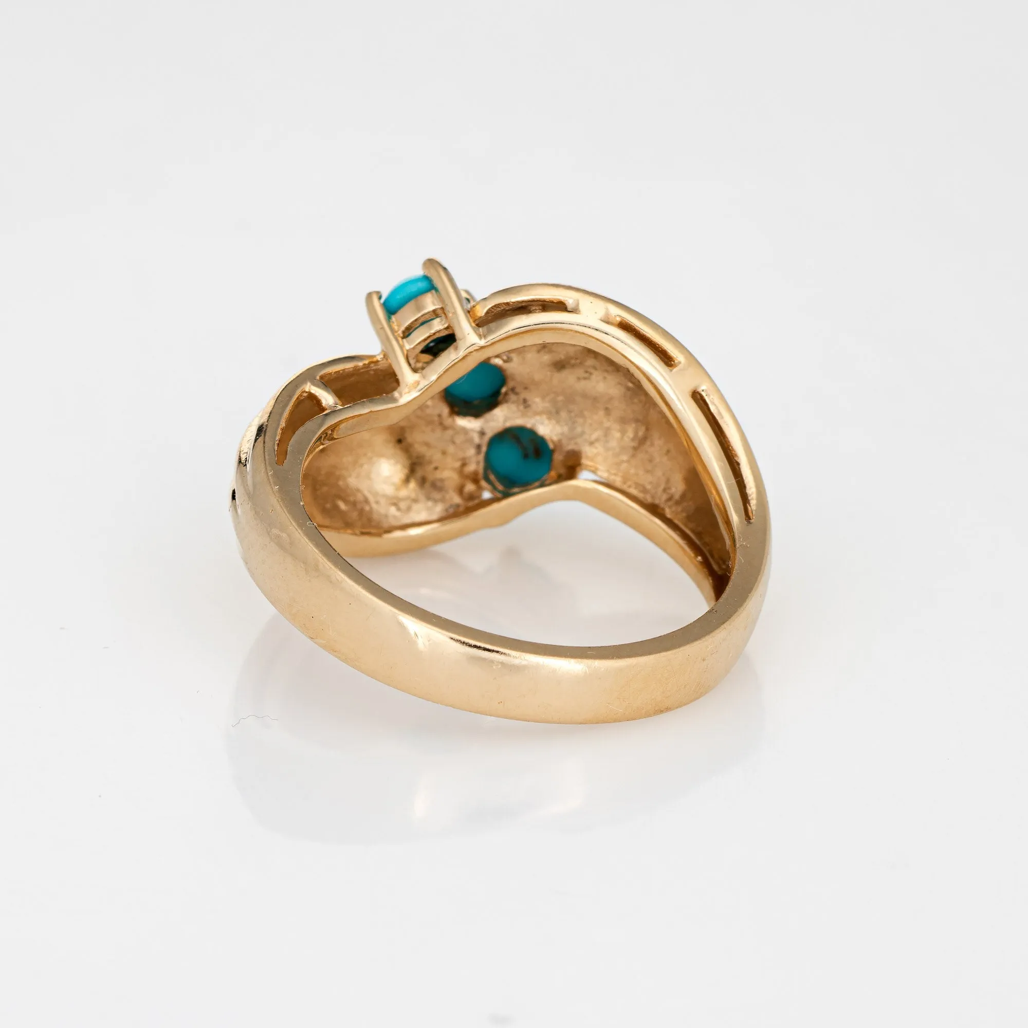 Vintage 3 Stone Turquoise Ring 14k Yellow Gold Sz 6 Estate Fine Jewelry Band