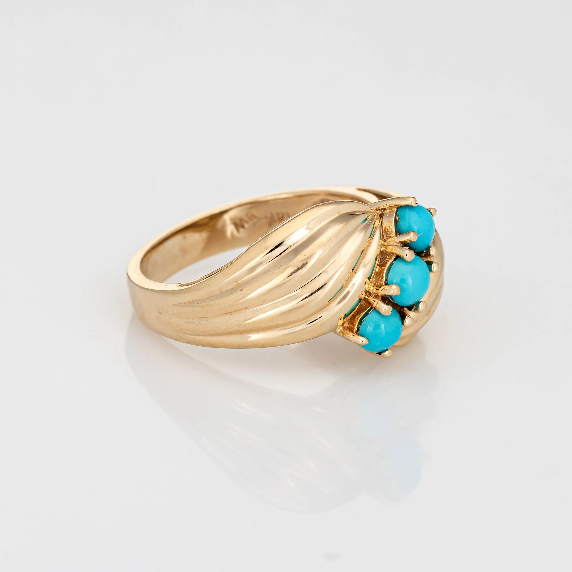 Vintage 3 Stone Turquoise Ring 14k Yellow Gold Sz 6 Estate Fine Jewelry Band
