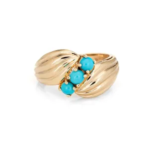 Vintage 3 Stone Turquoise Ring 14k Yellow Gold Sz 6 Estate Fine Jewelry Band